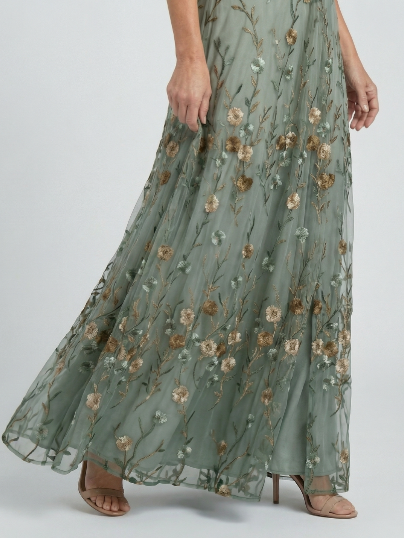 Abito lungo donna floreale elegante con scollo incrociato