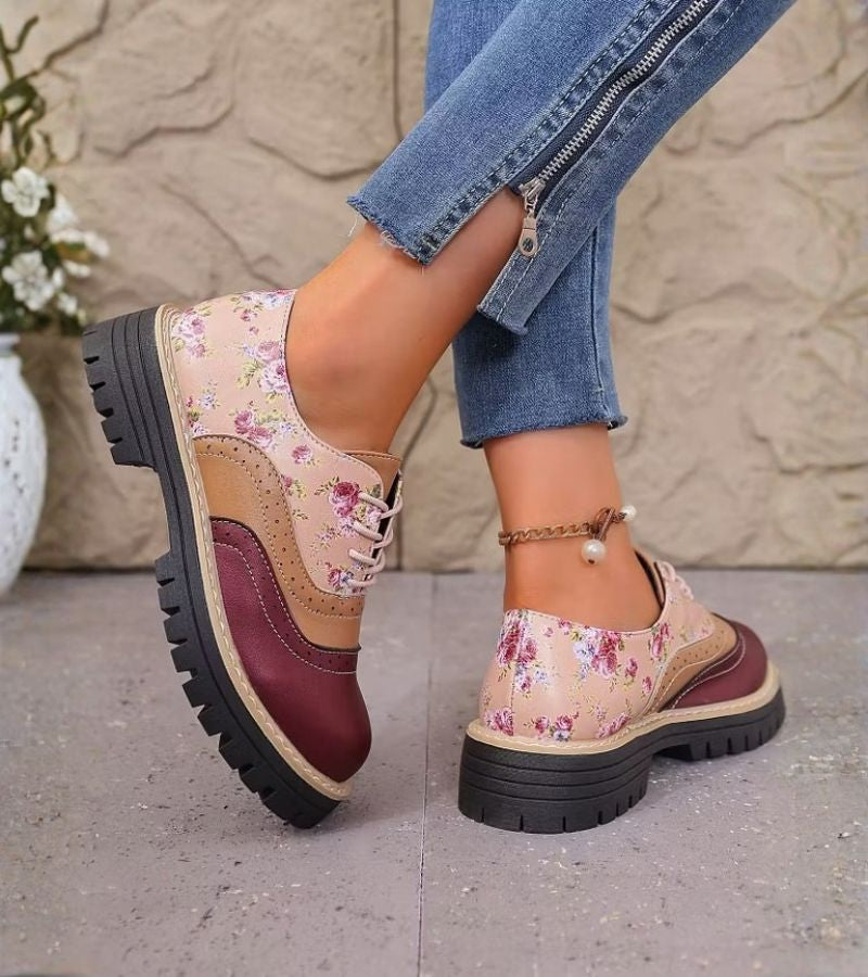 Scarpe Oxford donna floreali con suola platform e lacci