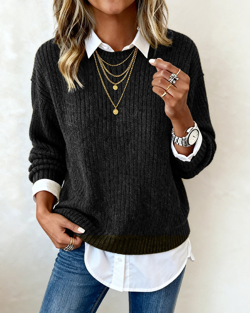 Maglione donna effetto due pezzi con colletto camicia