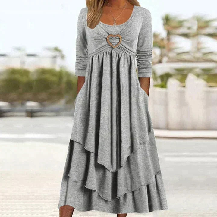 Abito midi donna con dettaglio cuore e gonna sovrapposta