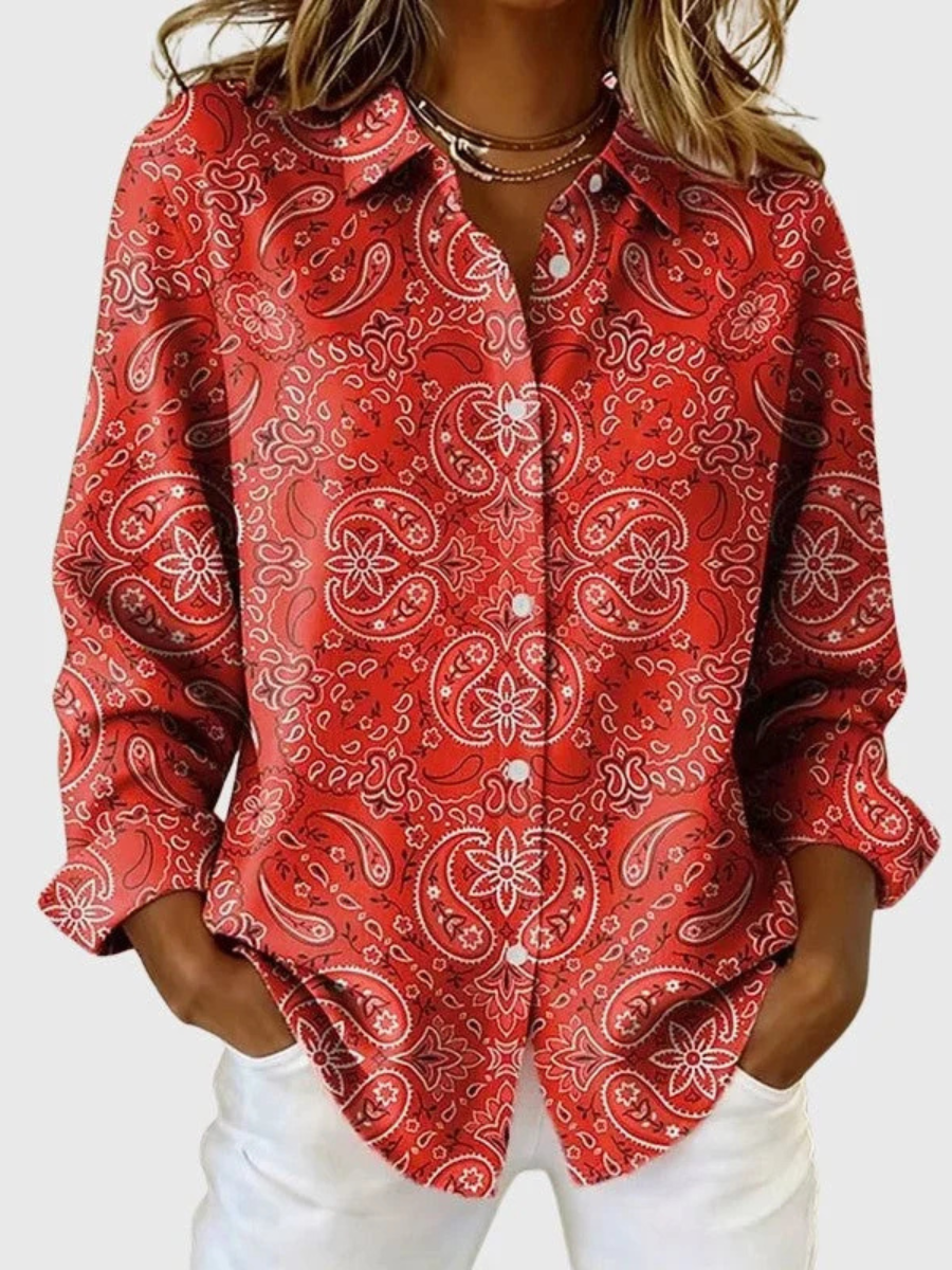 Camicia donna paisley con colletto classico e vestibilità ampia