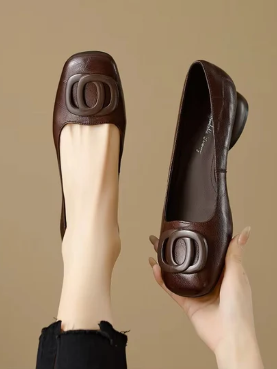 Ballerine donna in pelle con punta quadrata