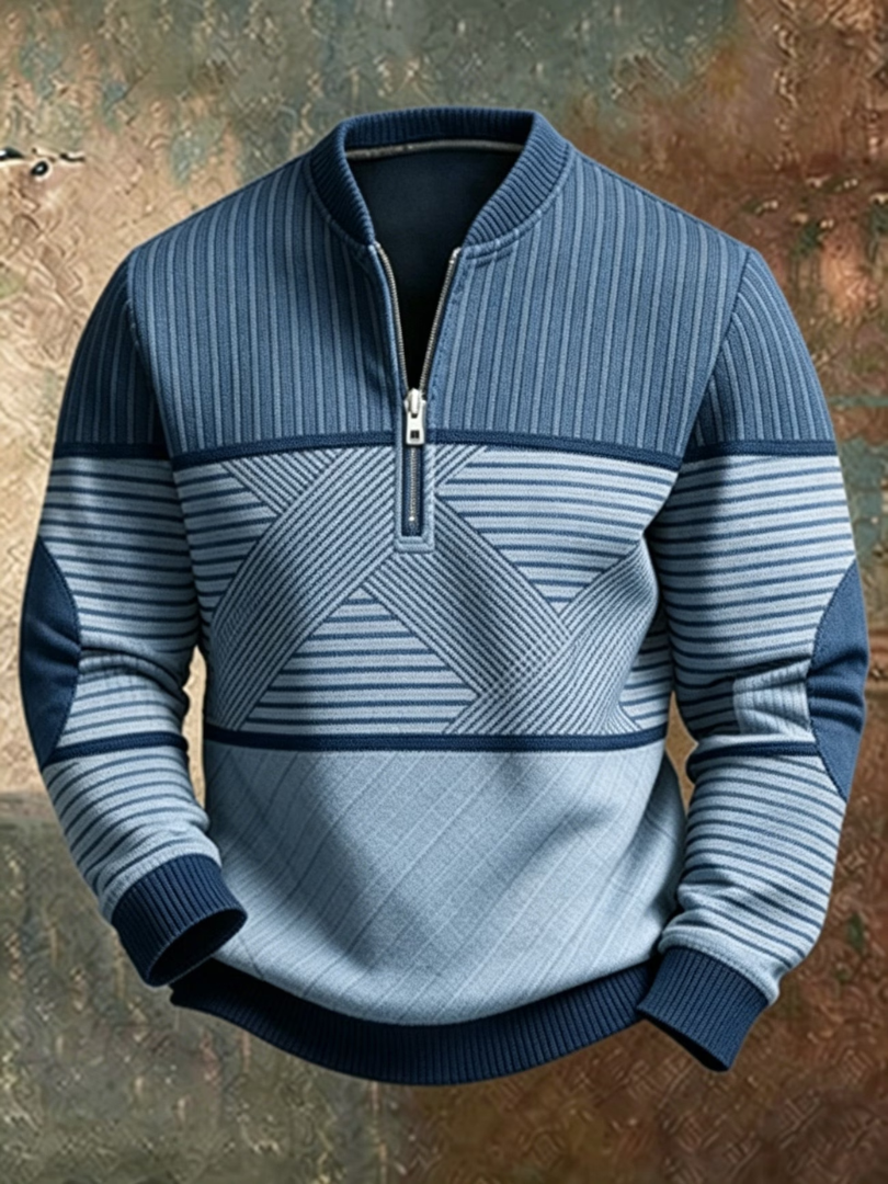 Maglione uomo in poliestere con collo alto e mezza zip