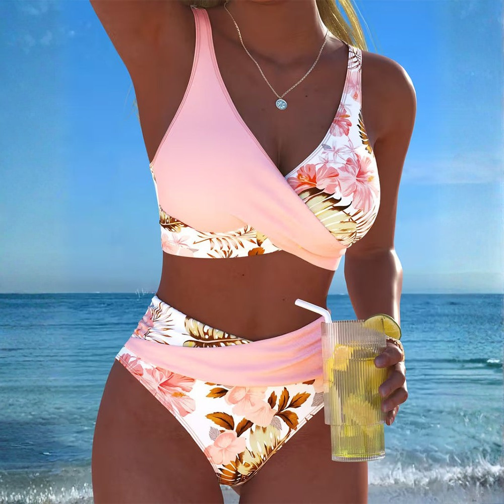 Bikini donna floreale a contrasto con fit regolabile