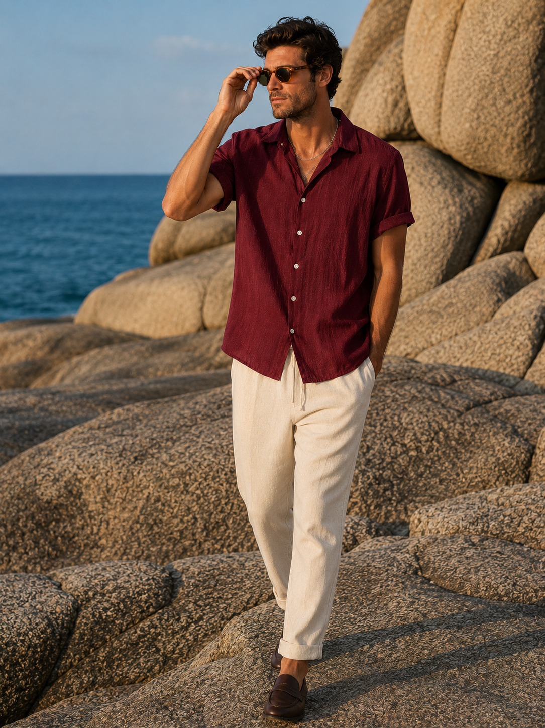 Camicia Estiva Valerio — Rosso Borgogna