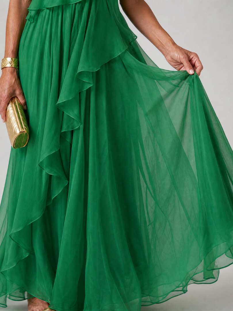 Abito donna maxi monospalla con volant