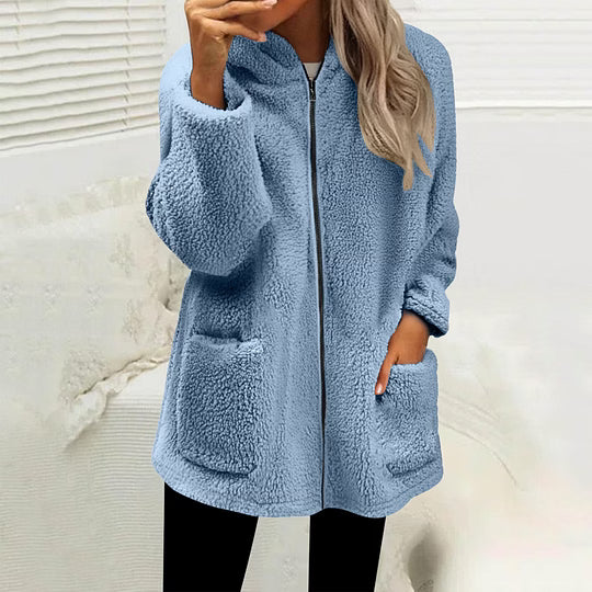 Giacca teddy da donna con zip e tasche applicate