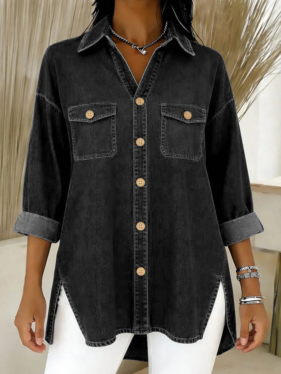 Camicia lunga donna in denim con tasche e taglio ampio