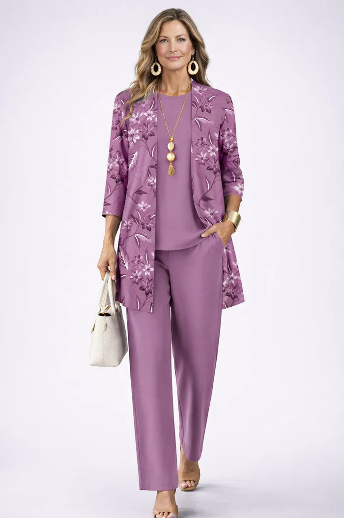 Completo donna tre pezzi con cardigan stampato