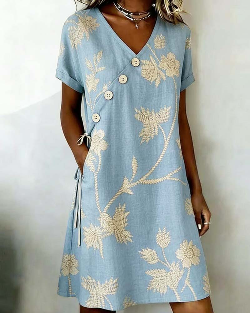 Abito donna floreale con scollo a V
