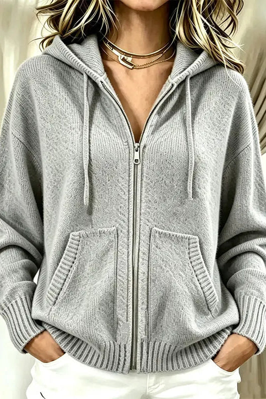 Cardigan donna con zip e cappuccio in maglia morbida