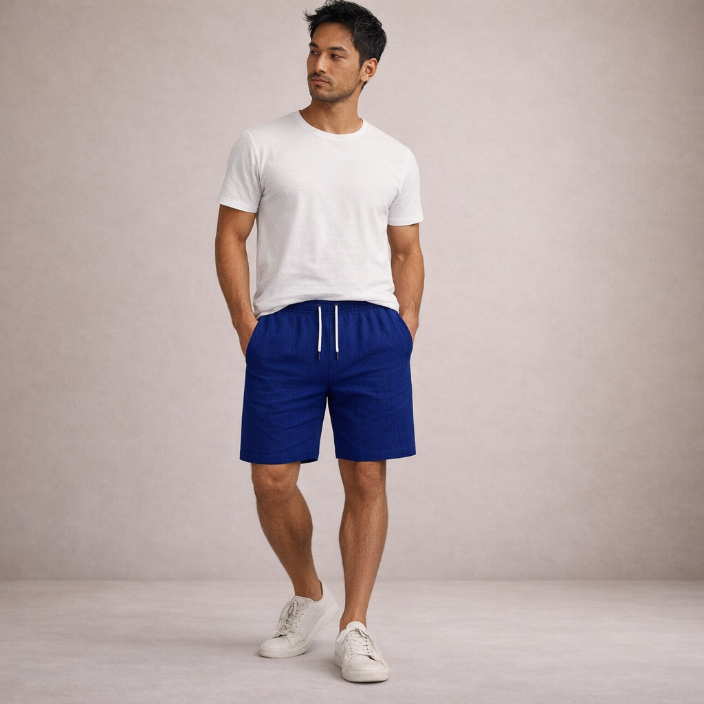 Shorts uomo estivi in lino con vita regolabile