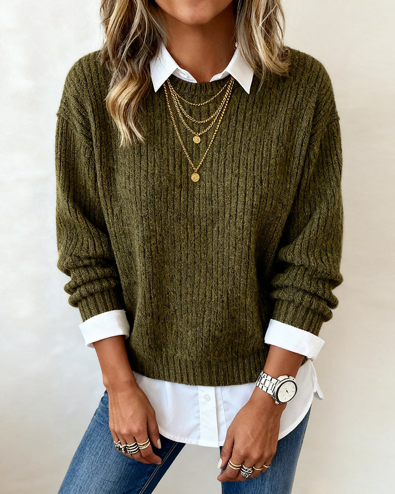Maglione donna effetto due pezzi con colletto camicia