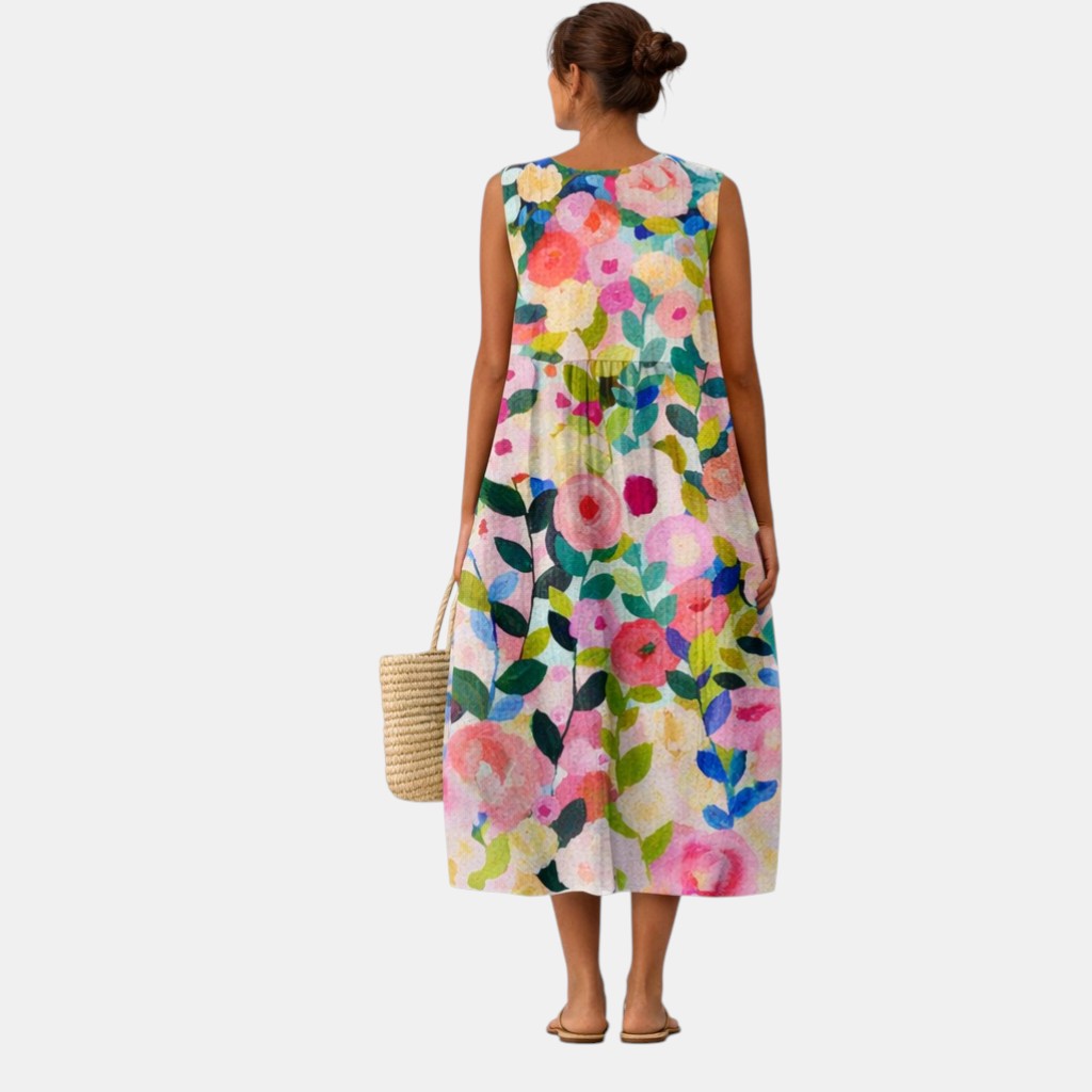 Abito midi donna con maxi stampa floreale vivace