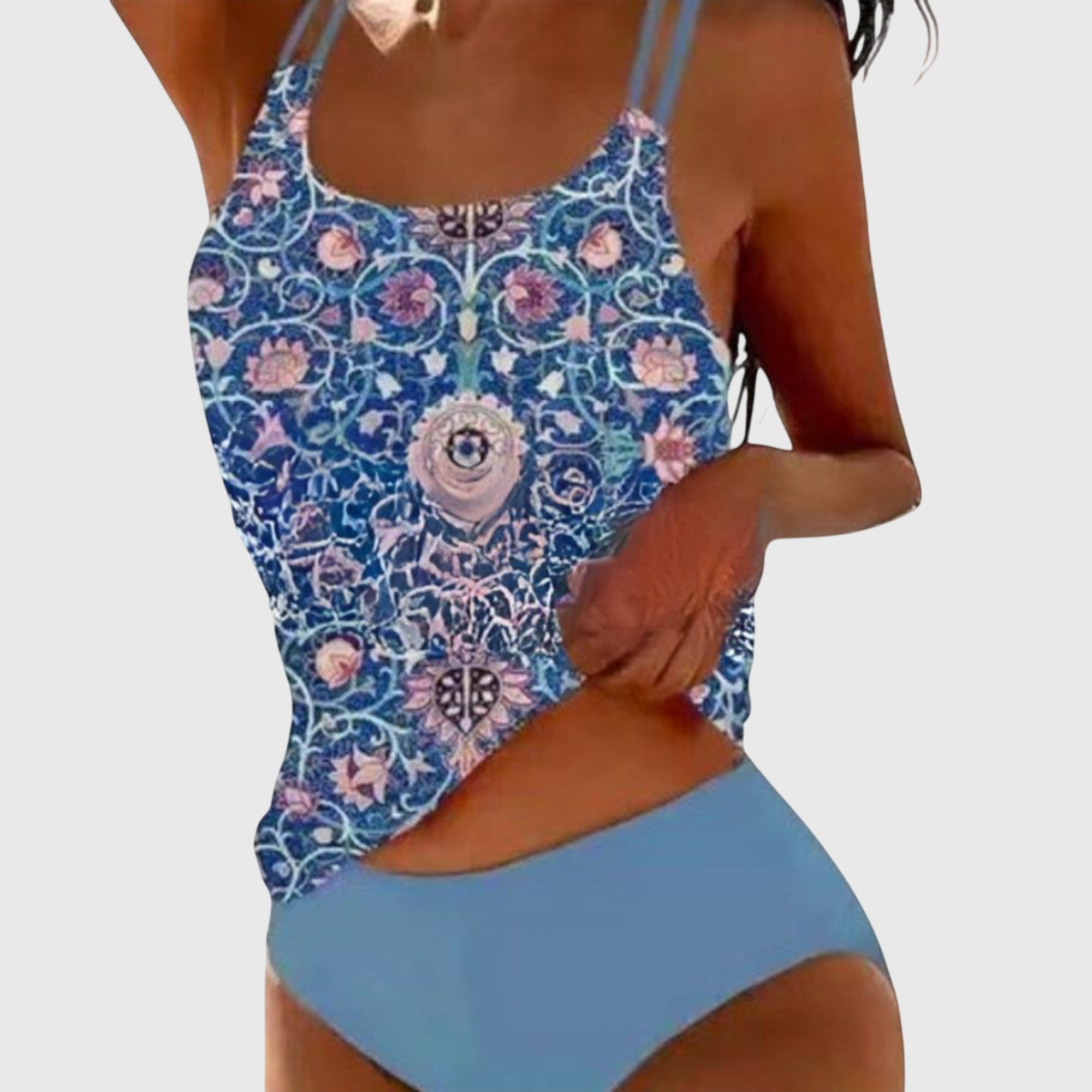 Tankini donna elegante con stampa mandala e slip alto