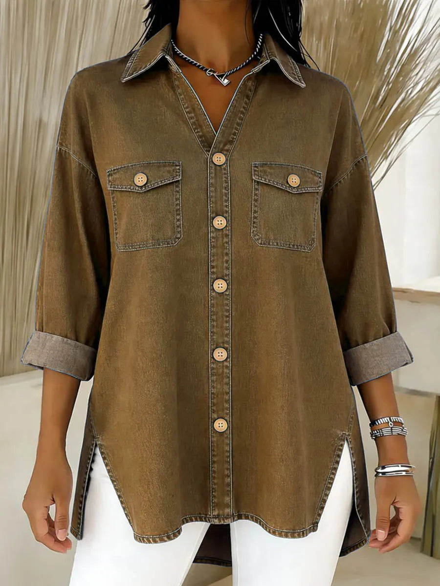 Camicia lunga donna in denim con tasche e taglio ampio