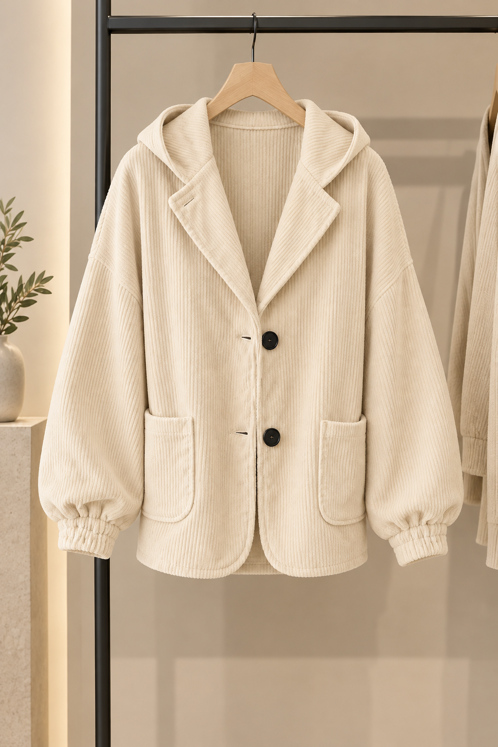 Giacca donna oversize in velluto a coste con cappuccio