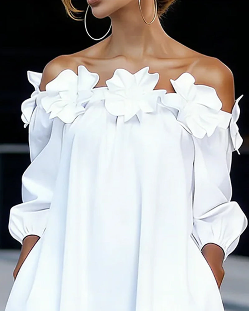 Abito donna spalle scoperte con fiori 3D