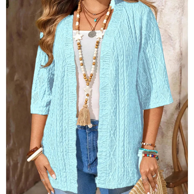 Cardigan donna traforato con maniche 3/4