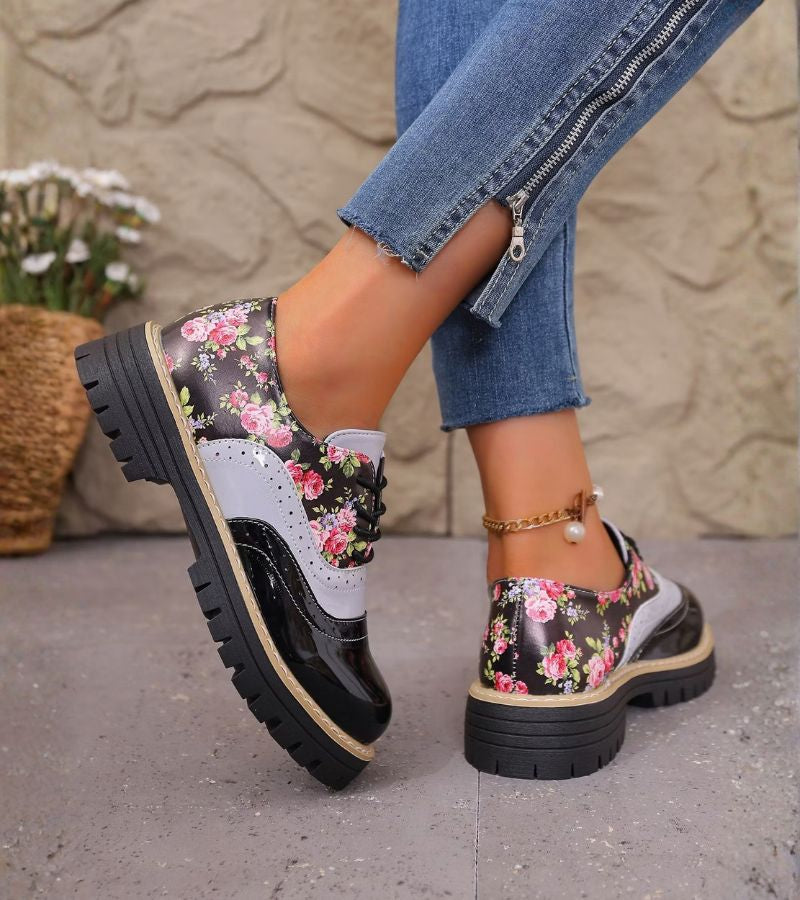 Scarpe Oxford donna floreali con suola platform e lacci