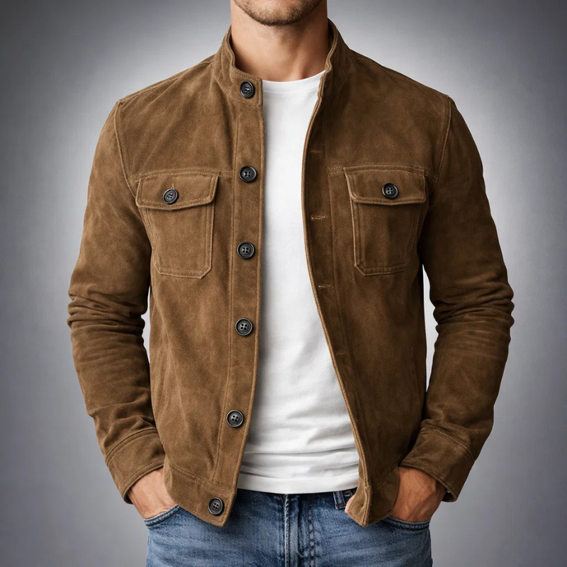 Overshirt uomo effetto scamosciato con tasche sul petto