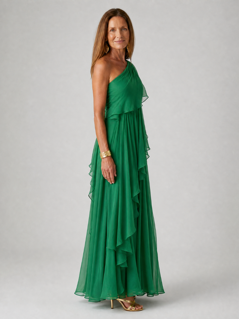 Abito donna maxi monospalla con volant