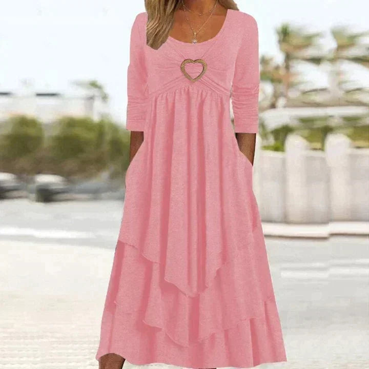 Abito midi donna con dettaglio cuore e gonna sovrapposta