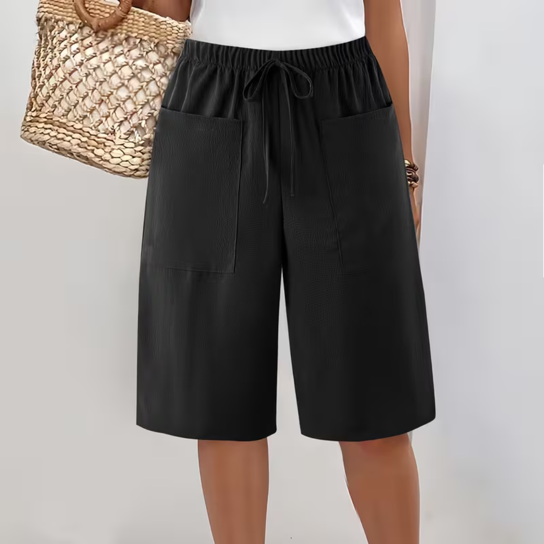 Pantaloni bermuda donna con tasche grandi e cordino regolabile