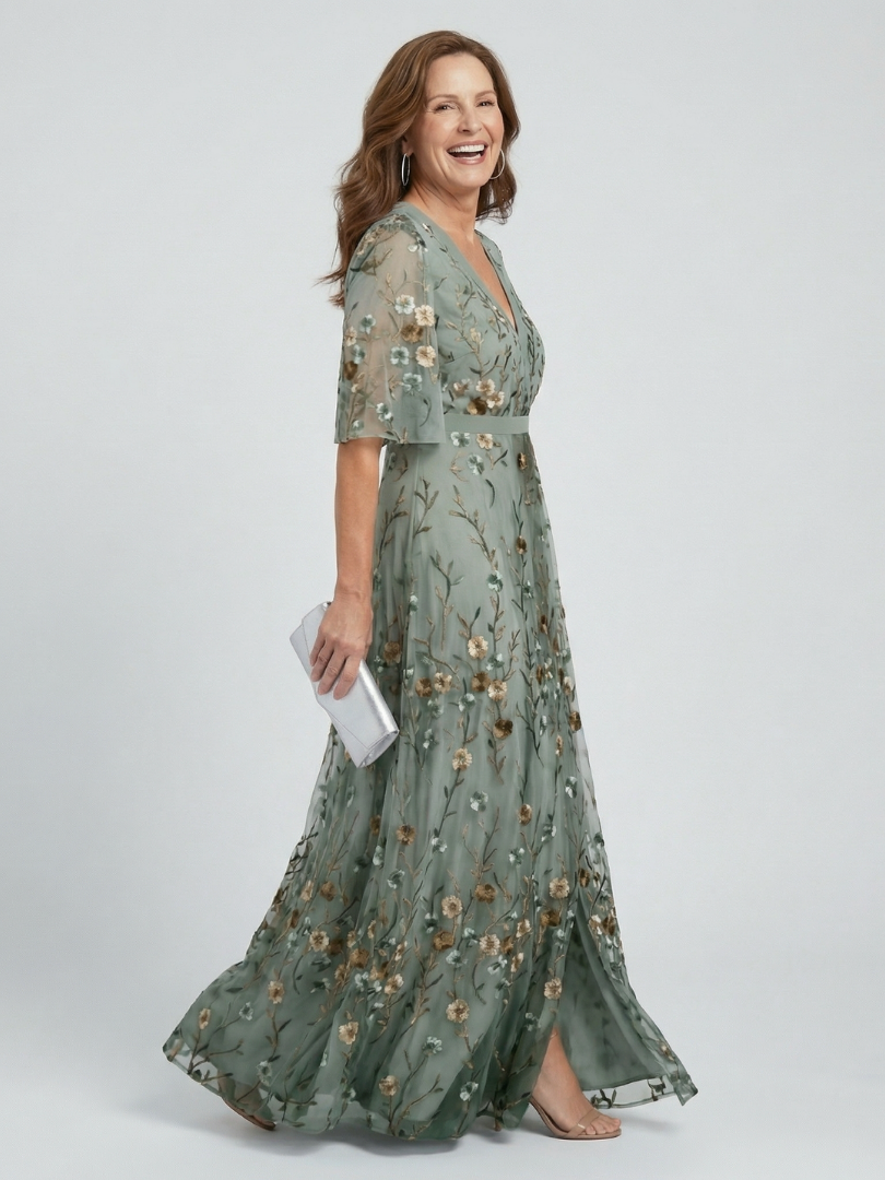 Abito lungo donna floreale elegante con scollo incrociato