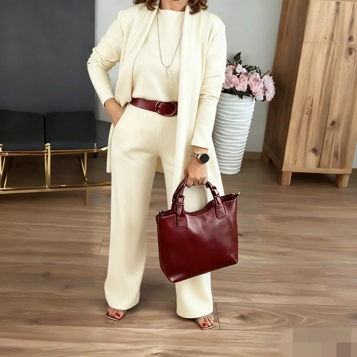 Completo donna tre pezzi con cardigan lungo