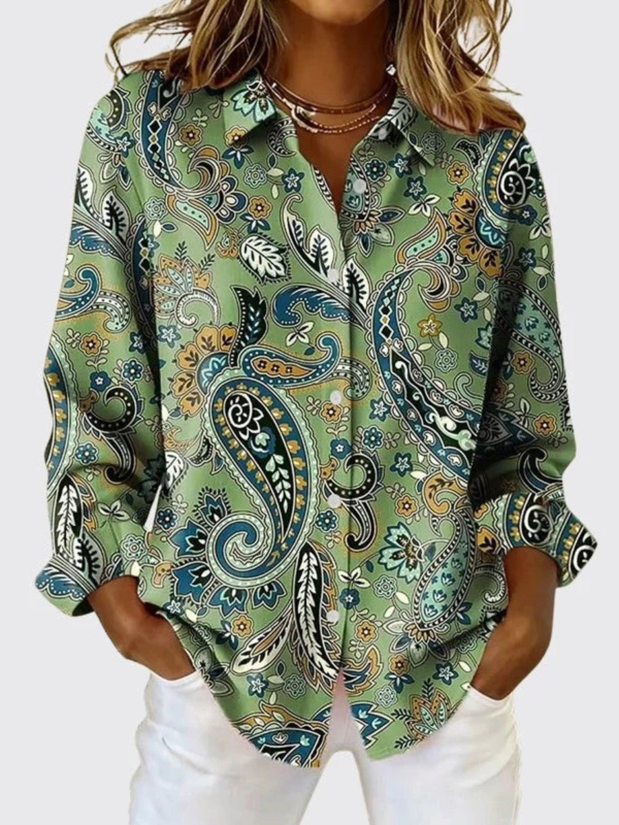 Camicia donna paisley con colletto classico e vestibilità ampia