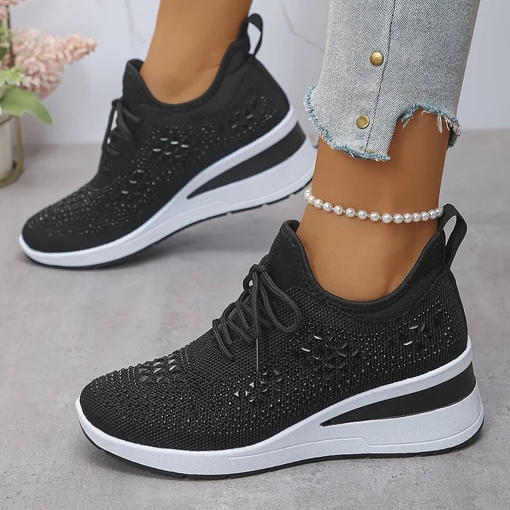 Sneakers donna con zeppa scintillante e rete traspirante