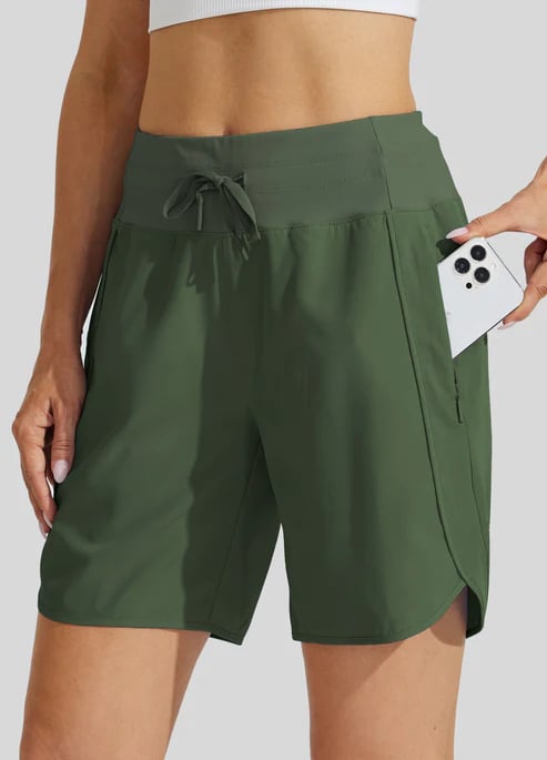 Shorts sportivi donna a vita alta con cordino e tasche