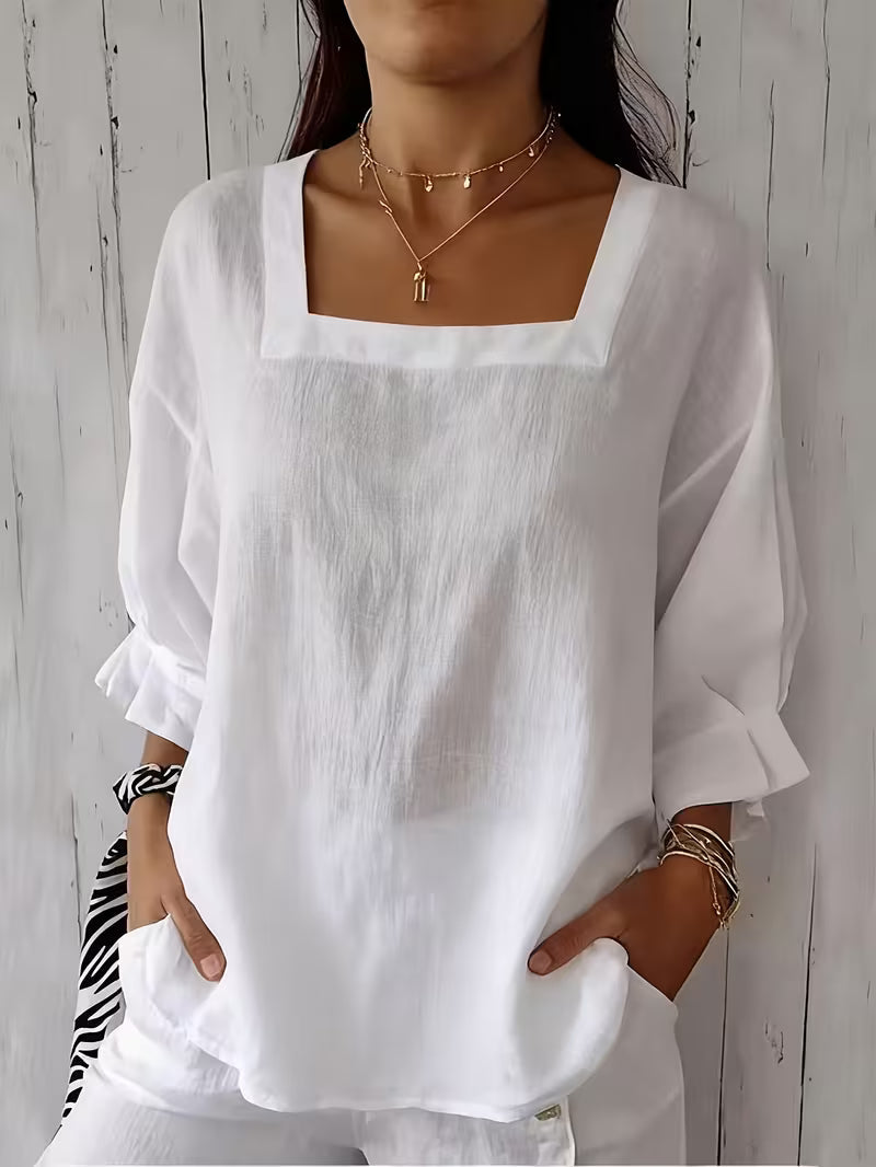 Blusa donna con scollo quadrato e maniche fluide