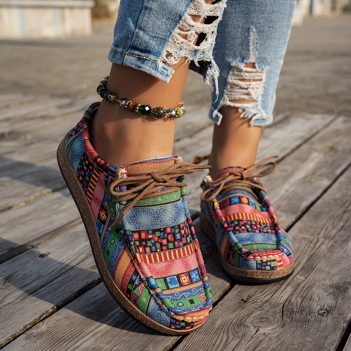 Sneakers donna patchwork in tela e PU con lacci