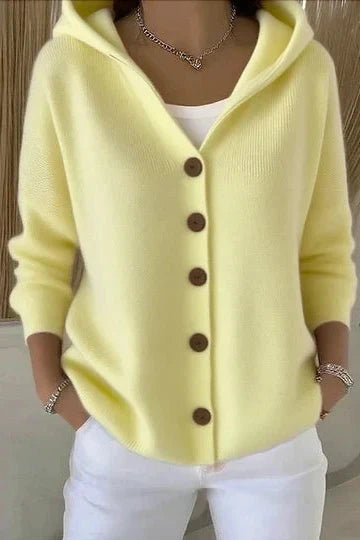 Cardigan donna con cappuccio e bottoni frontali