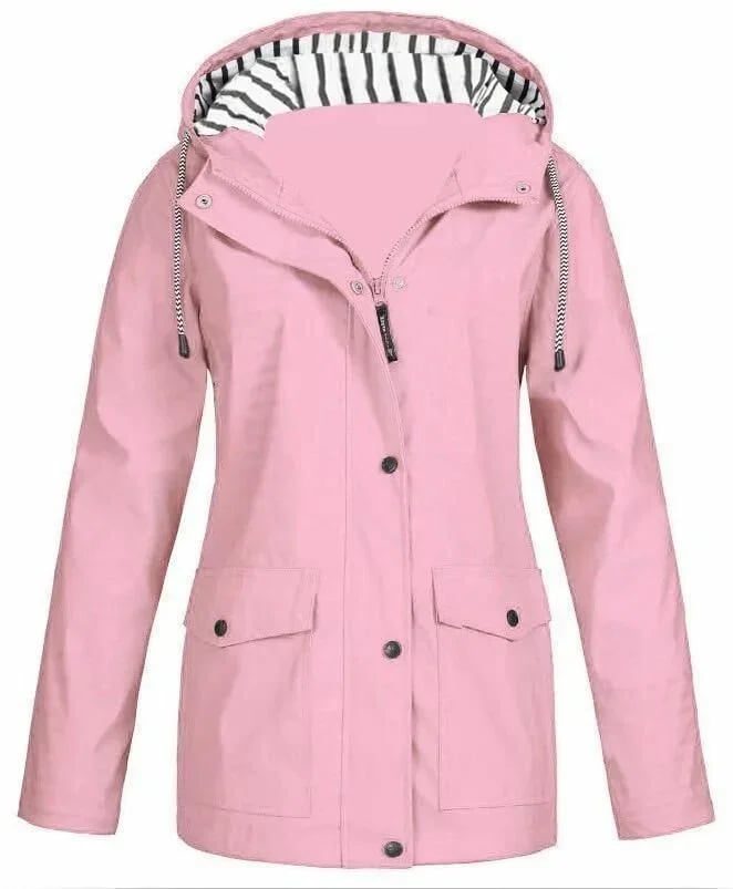 Giacca impermeabile donna con cappuccio e tasche frontali