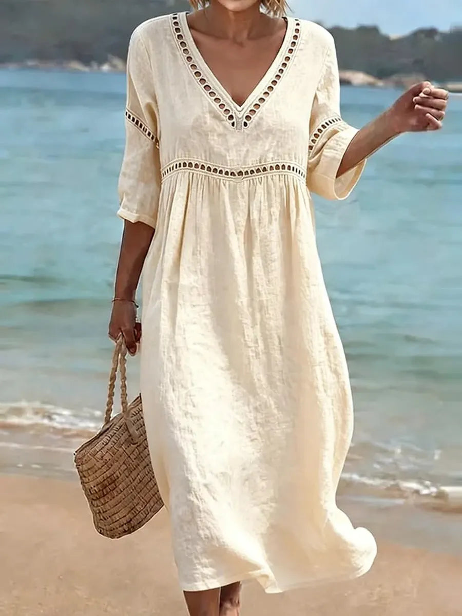 Abito estivo da donna in cotone con scollo a V