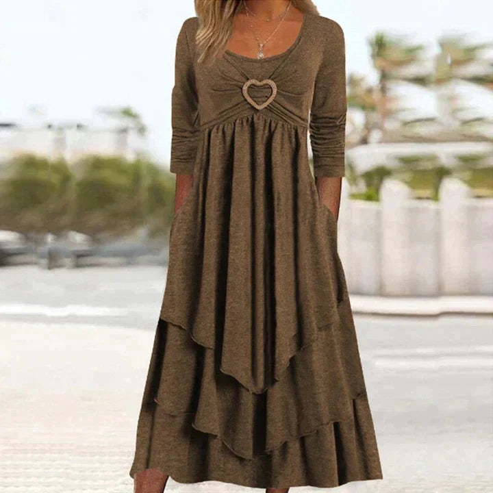 Abito midi donna con dettaglio cuore e gonna sovrapposta