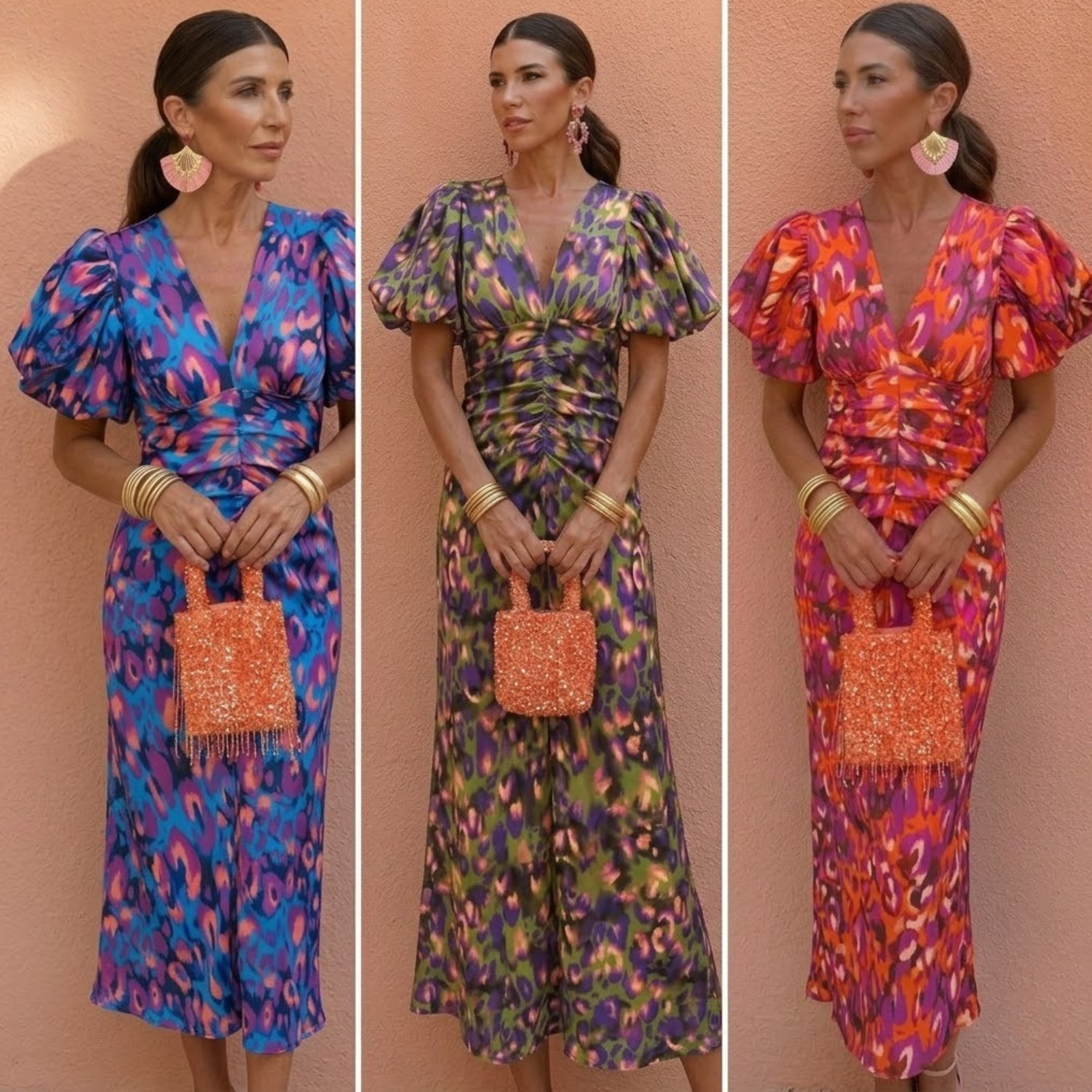 Vestito Donna Scollo a V con Maniche a Sbuffo – Abito Primavera Estate