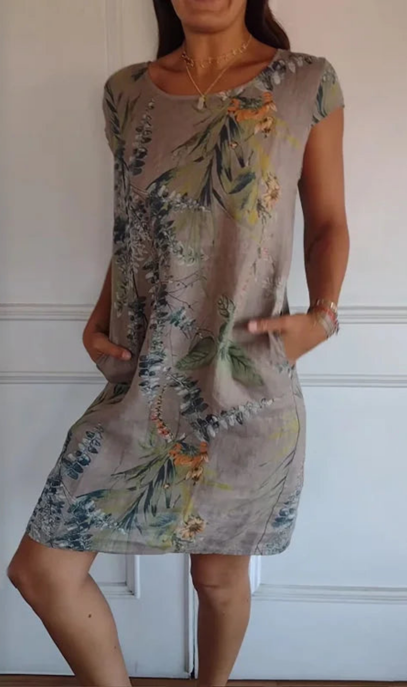 Abito donna fluido con stampa botanica e tasche