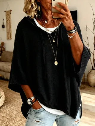 Maglione donna oversize con cappuccio e maniche ampie