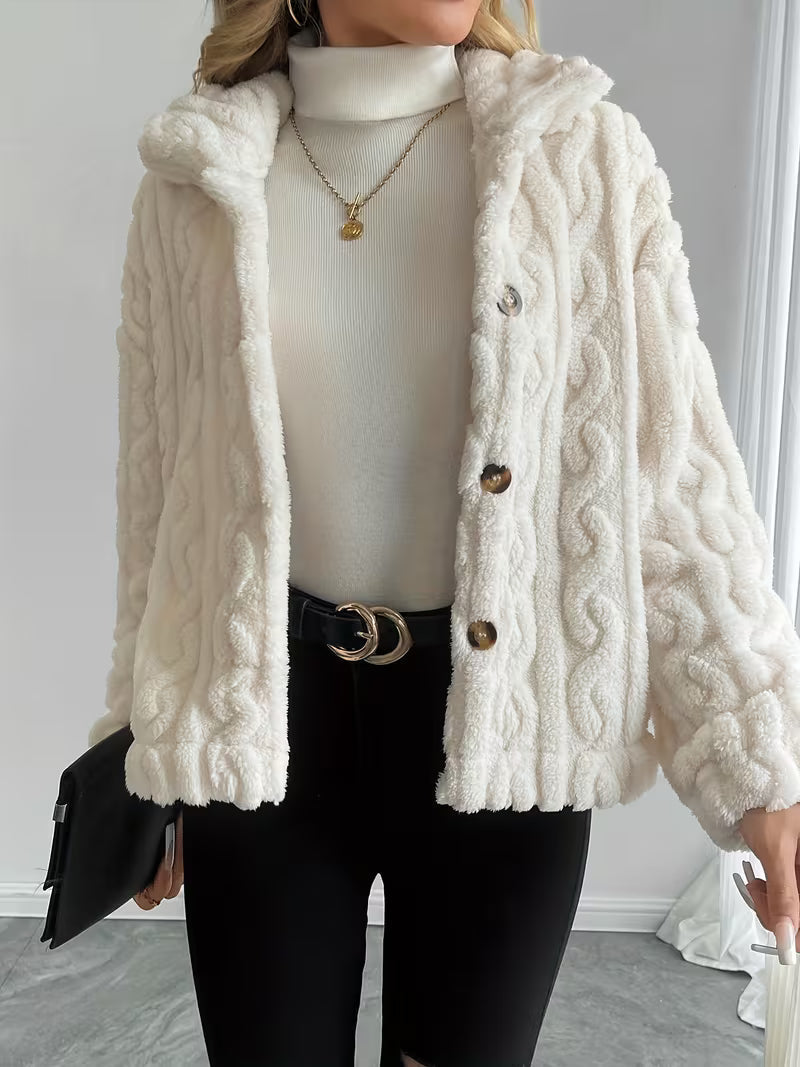 Giacca teddy donna con cappuccio e bottoni