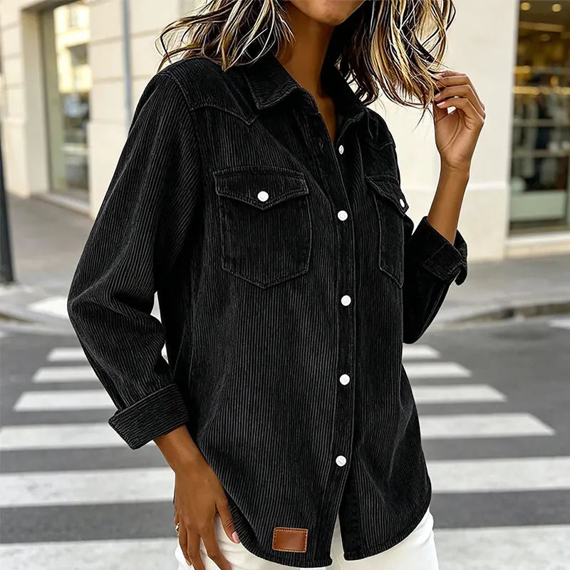 Camicia donna in velluto a coste con bottoni e tasche