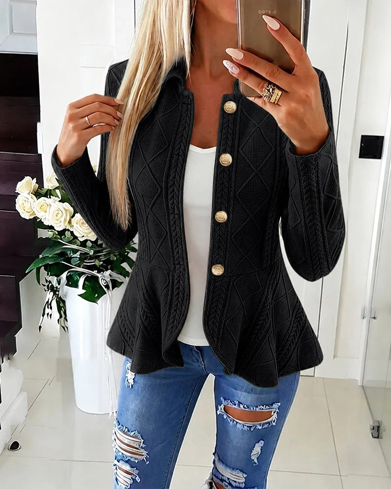Cardigan donna con motivo chevron e argyle con colletto