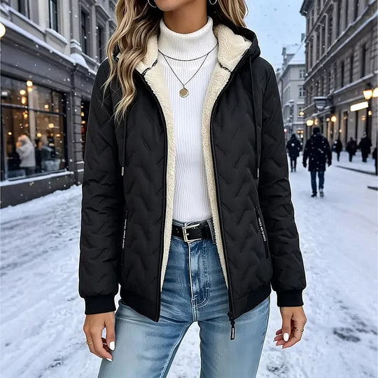Giacca donna imbottita con cappuccio e fodera in pile