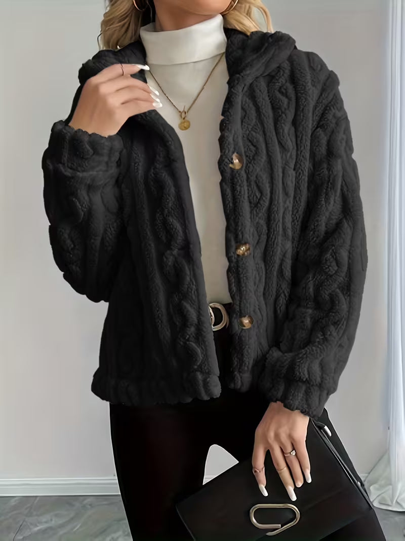 Giacca teddy donna con cappuccio e bottoni