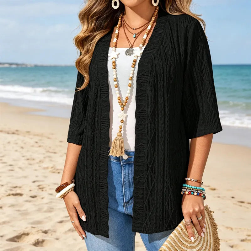 Cardigan donna traforato con maniche 3/4