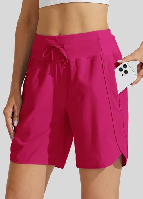 Shorts sportivi donna a vita alta con cordino e tasche
