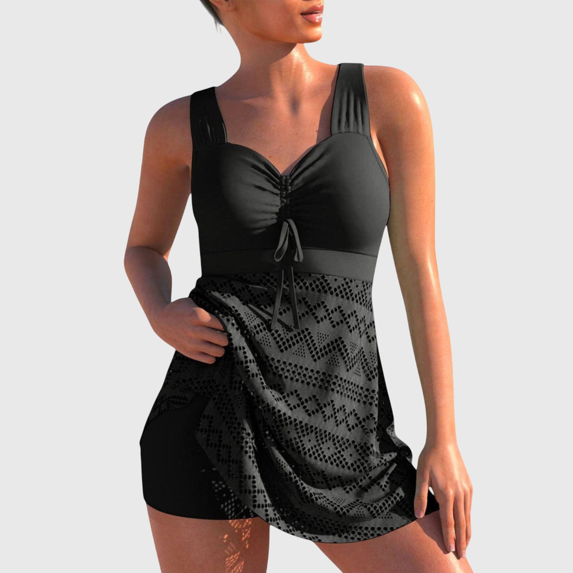 Tankini da donna modellante con gonna in pizzo